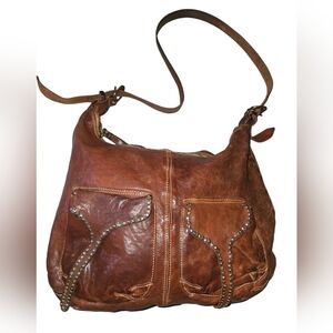 Campomaggi Large Brown Leather Satchel/Shoulder Bag With Studded Pockets